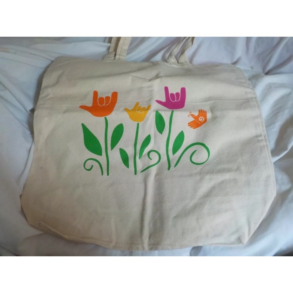 Flower Theme Sign Language Tan Tote Bag